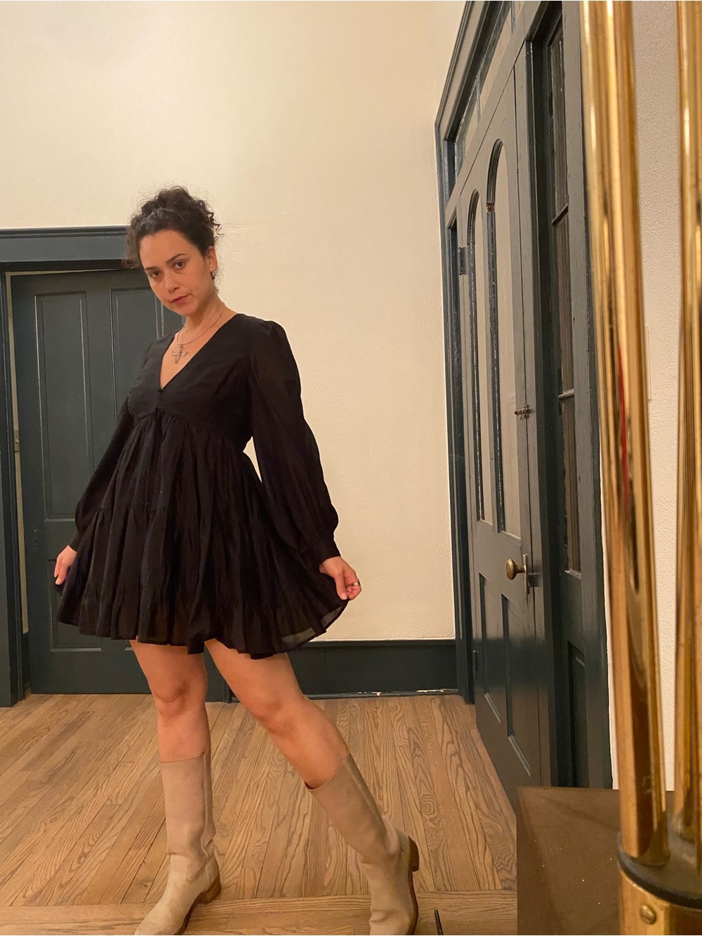 Bardot Black V-Neck Long-Sleeve Mini Dress